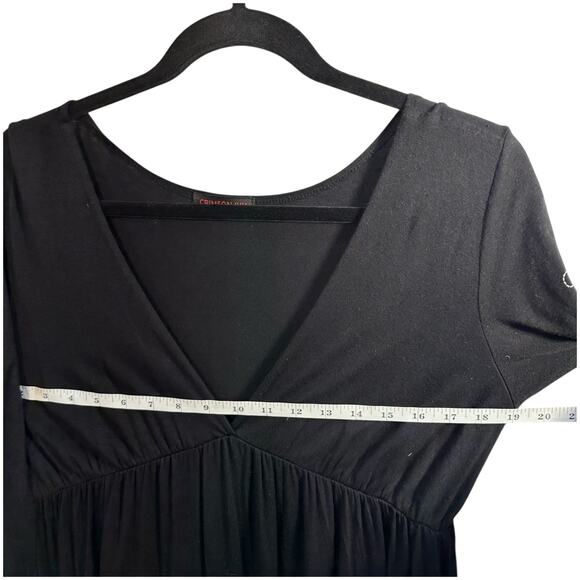 Crimson Ivy Babydoll Short Dress Sz L Deep V Neck Graphic Print Y2K Stretchy - Picture 6 of 11